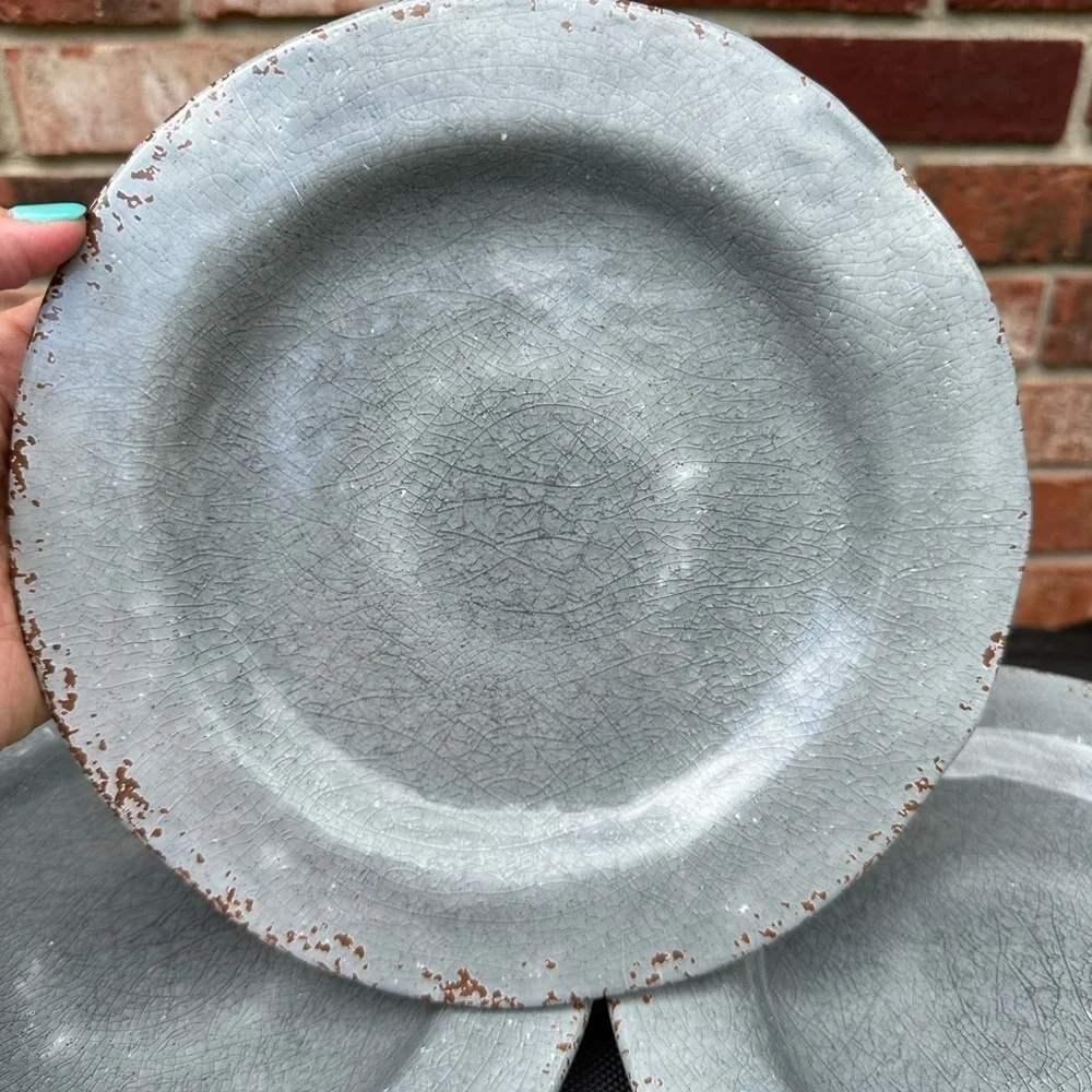 Pier 1 Imports Melamine Carmelo  Gray Crackle 8 1/2” Salad Luncheon Plates 3